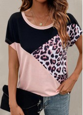 Light Pink Leopard Round Neck T Shirt