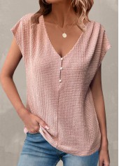V Neck Button Dusty Pink T Shirt