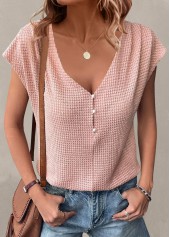 V Neck Button Dusty Pink T Shirt