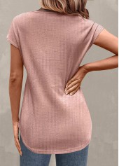 V Neck Button Dusty Pink T Shirt