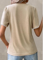 Light Camel Patchwork Round Neck T Shirt