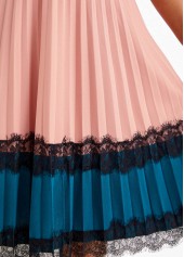 Lace Belted Dusty Pink Round Neck Dress