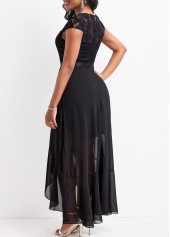 Lace Asymmetry Black High Low V Neck Dress
