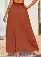 Split Brick Red A Line Elastic Waist Skirt