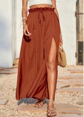 Split Brick Red A Line Elastic Waist Skirt