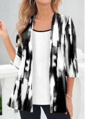 Fake 2in1 Tie Dye Print Black T Shirt