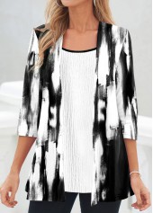 Fake 2in1 Tie Dye Print Black T Shirt