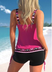 Tribal Print Patchwork Hot Pink Tankini Set
