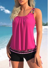 Tribal Print Patchwork Hot Pink Tankini Set