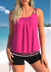 Tribal Print Patchwork Hot Pink Tankini Set
