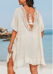 Tie Back Patchwork Ruffle Beige Cover Up