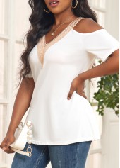 White V Neck Cut Out T Shirt