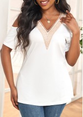 White V Neck Cut Out T Shirt