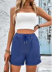 Navy Drawastring High Waisted Pocket Shorts