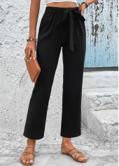 Black Elastic Waist High Waisted Bowknot Pants