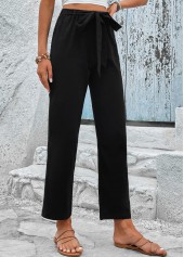 Black Elastic Waist High Waisted Bowknot Pants
