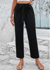 Black Elastic Waist High Waisted Bowknot Pants
