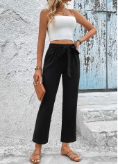 Black Elastic Waist High Waisted Bowknot Pants
