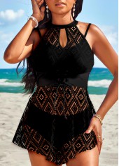 Asymmetry Black Lace Up Swimdress Top-No Bottom