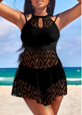 Asymmetry Black Lace Up Swimdress Top-No Bottom