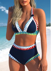 African Tribal Print Patchwork Navy Bikini Top-No Bottom