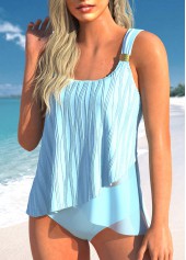 Jacquard Light Blue Cross Hem Tankini Set