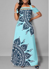 Tribal Print Patchwork Blue A Line Dress