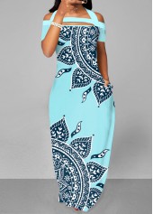 Tribal Print Patchwork Blue A Line Dress