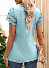 Dusty Blue V Neck Lace T Shirt