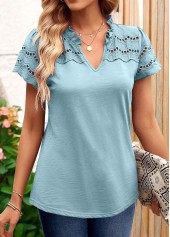 Dusty Blue V Neck Lace T Shirt