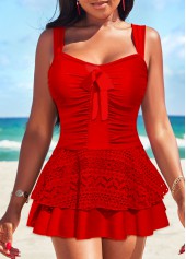 Bowknot Layered Lace Red Swimdress Top-No Bottom