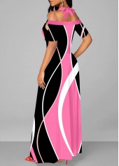 Geometric Print Cut Out Pink Maxi Dress