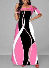 Geometric Print Cut Out Pink Maxi Dress
