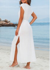 Side Slit Drawstring White Cover Up