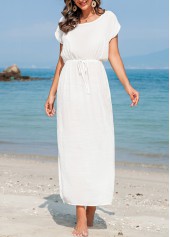 Side Slit Drawstring White Cover Up
