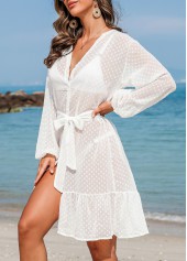 Belted Button Bowknot White Cover Up