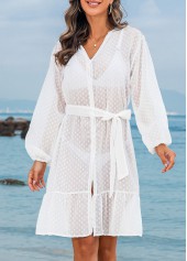 Belted Button Bowknot White Cover Up