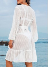 Belted Button Bowknot White Cover Up