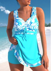 Floral Print Drawstring Cyan Swimdress Top-No Bottom