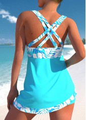 Floral Print Drawstring Cyan Swimdress Top-No Bottom