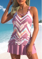 Pink Geometric Print Drawstring Tankini Set