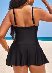 Ruched Black Circular Ring Swimdress Set