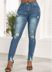Denim Blue Skinny Zipper Fly Hole Jeans