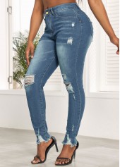 Denim Blue Skinny Zipper Fly Hole Jeans