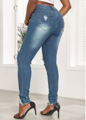 Denim Blue Skinny Zipper Fly Hole Jeans