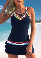 Plus Size Navy African Tribal Print Tankini Set