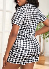 Plaid Zipper Short Turn Down Collar Top and Shorts