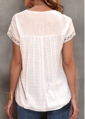 White Round Neck Short Sleeve Jacquard T Shirt