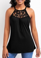 Lace Black Patchwork Strappy Camisole Top