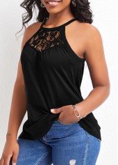 Lace Black Patchwork Strappy Camisole Top